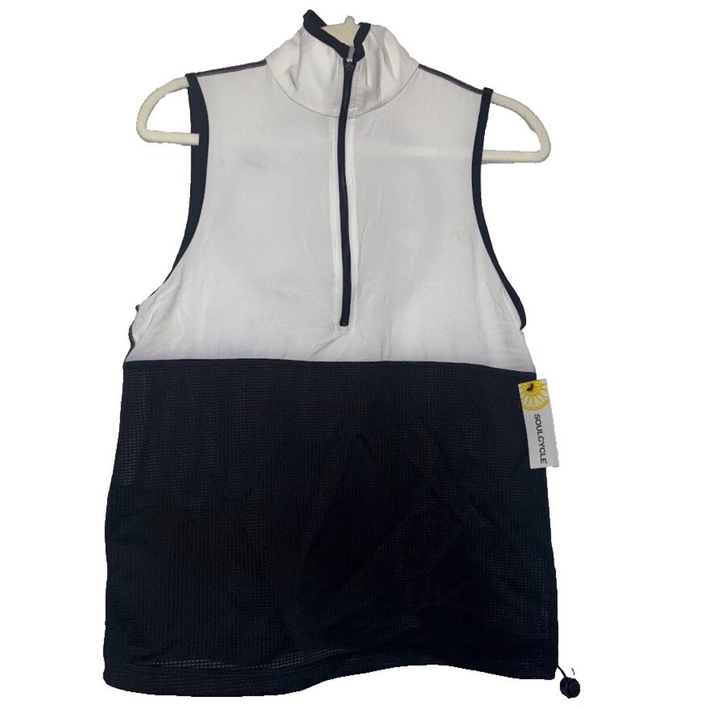 SoulCycle Soul Unwind Vest Black White Quarter Zip Mesh Back Graphic Small NEW